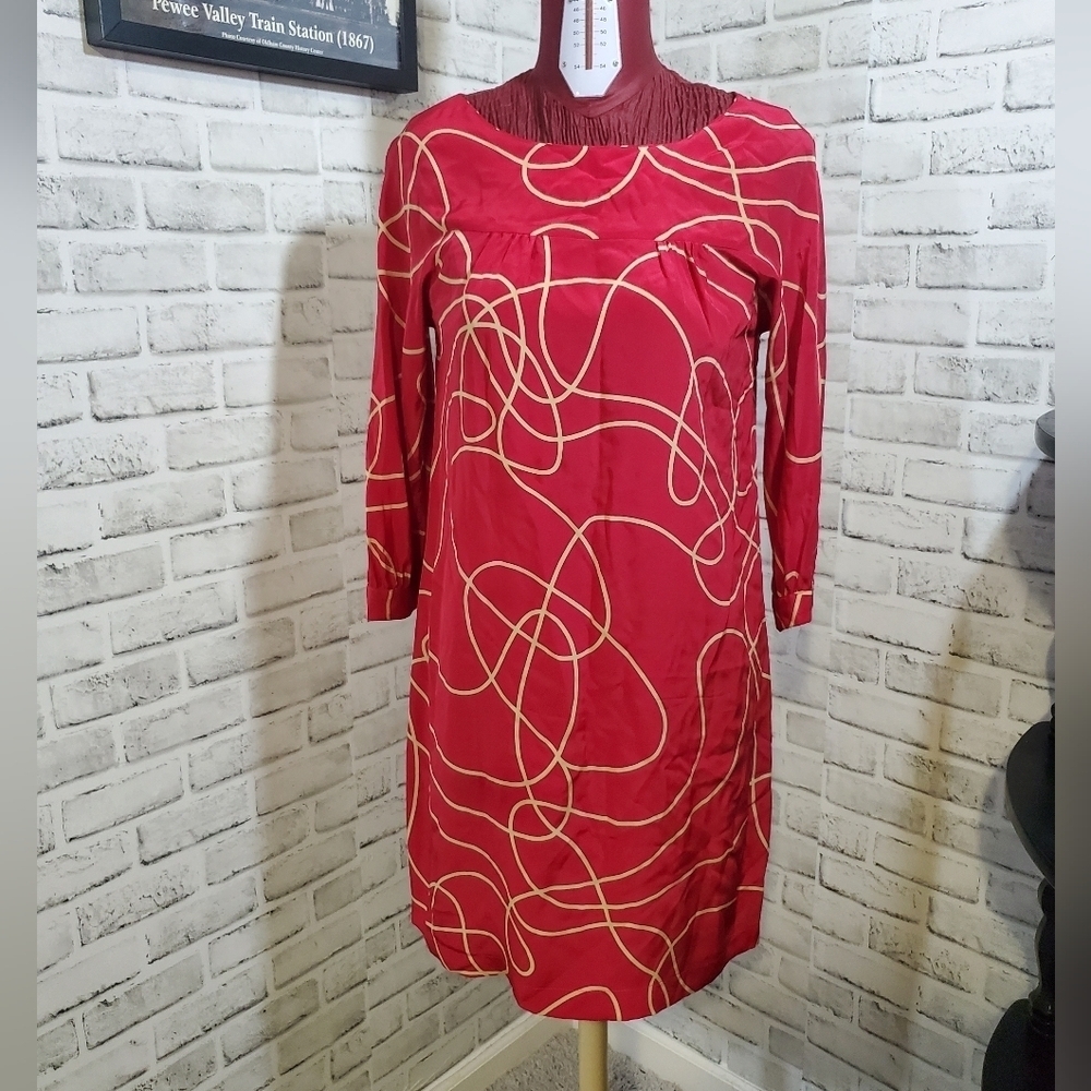Twelfth Street By Cynthia Vincent Silk Red and Yellow Abstract Dress. Size M